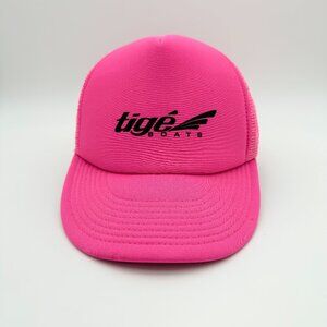 TIGÉ BOATS Logo Trucker Hat pink Snapback Mesh Cap VTG 90's great inside foam
